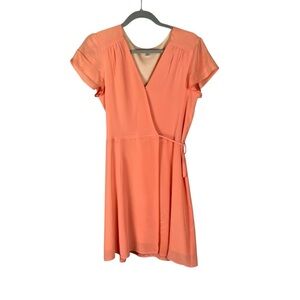 Lavender Brown 100% Silk Coral Short Sleeve Wrap Dress Size Small Made in USA